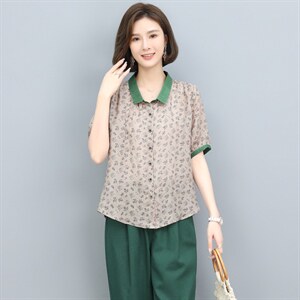 高端苎麻纯亚麻碎花上衣女妈妈装2025夏季新款大码亚麻图片