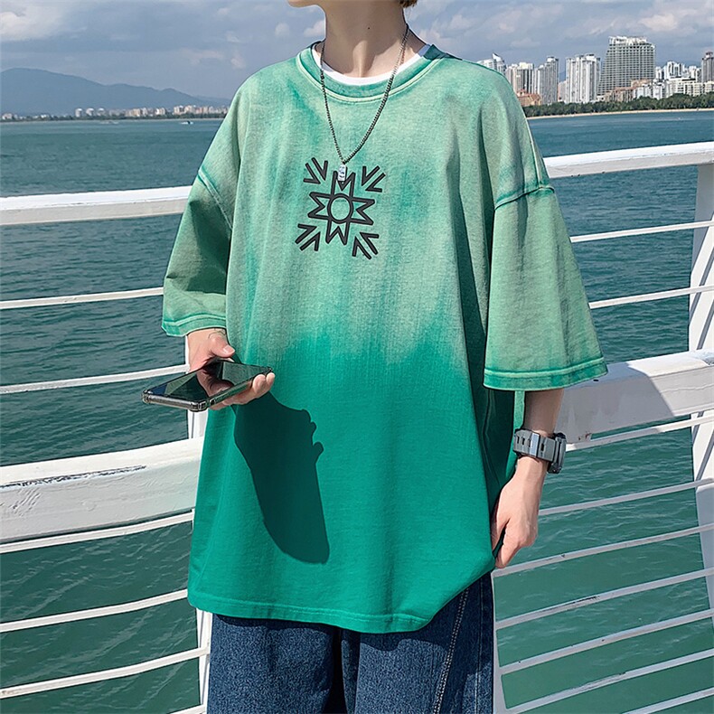 2023夏季新款创意圆领短袖T恤港风渐变半袖男女1533-P50控价68,男装T恤,电商A441-1
