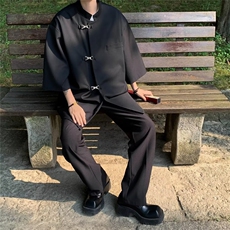 暗黑风夏季新款衬衫潮流慵懒男西装布垂感西装衬衫P42，男装衬衫，星座1116-2