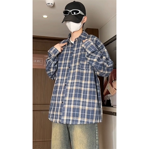 小香风厚款格子衬衫男宽松文艺衬衣KD612-P5078图片