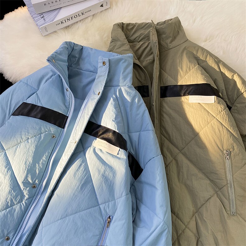 毛毯风2023冬季新款男士菱形格立领棉衣情侣棉服外套MYTC121P75,男装棉衣,电商B220