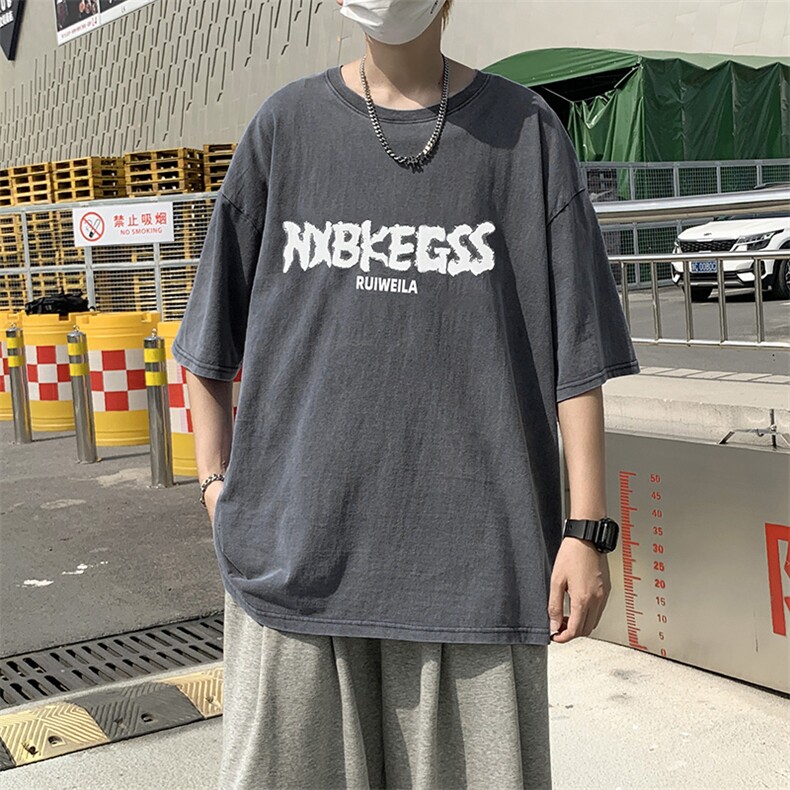 复古水洗短袖t恤男夏季美式高街潮牌上衣体恤T0398-P35,男装T恤,星座308B-1