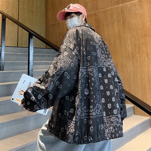Y75春装新款文艺港风男士腰果花夹克开衫男装外衣开衫潮男装黑白图片