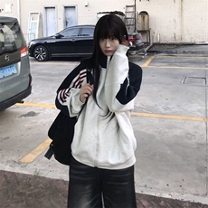 抖音得物高品质美式高街重磅结构织带拼接撞色立领卫衣外套CM41，男装卫衣，电商A486