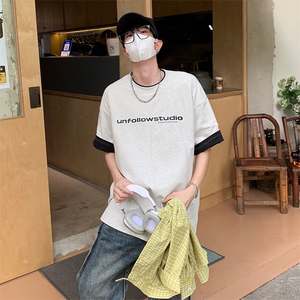 特P55 无差价夏季新款潮流时尚假两件短袖T恤-UT10175 港风1图片