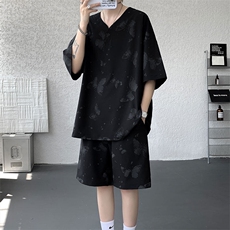 TZ786-特批55控98夏季新款扎染冰丝速干大码短袖短裤T恤套装，男装牛仔裤，电商A059