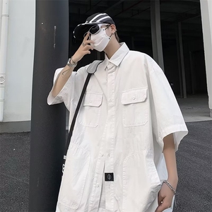 衬衫男短袖港风潮流痞子帅2023夏季新款ins宽松百搭外套CY219-P51,粉色长袖衬衫穿搭女图片