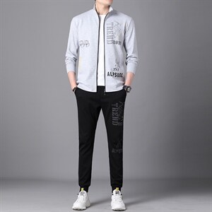2023秋季新款中年男休闲运动套装潮流开衫两件套时尚百搭卫衣套装图片