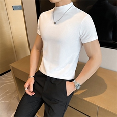 2026春夏新款小高领纯色T恤高级感打底衫百搭半袖薄M33/P20特控45，男装T恤，电商A243