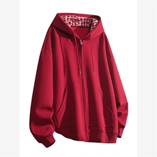 W9822-特P46连帽格子卫衣男秋季大码宽松衣服男装潮流外套潮牌，女装短外套，电商D310B