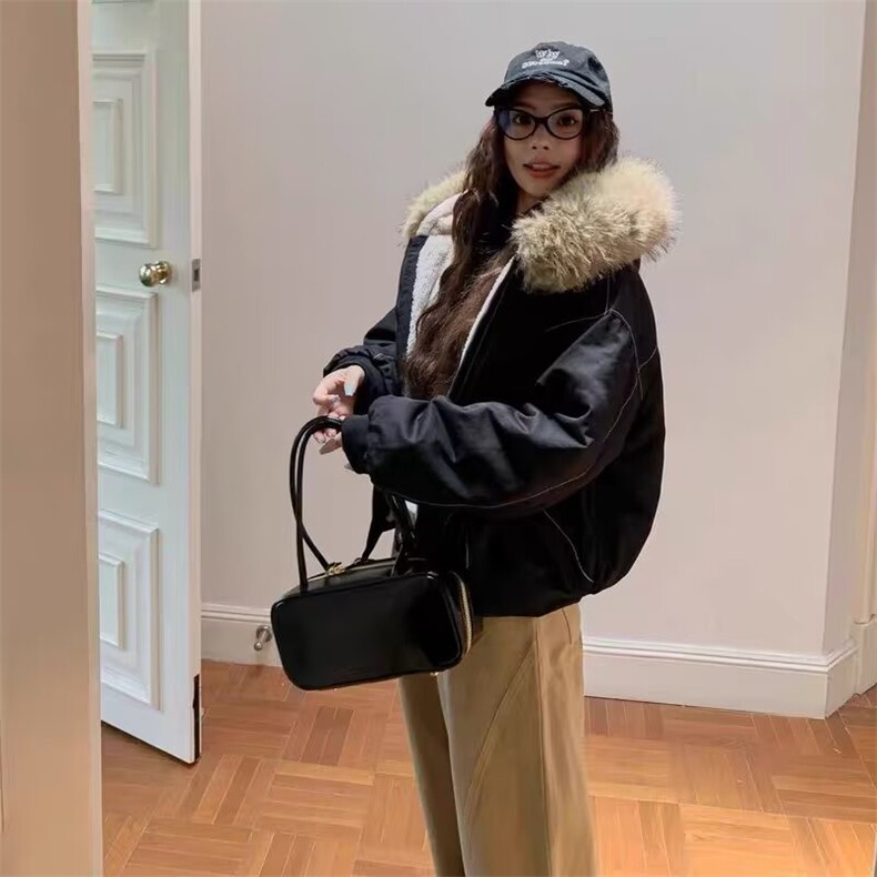 美式复古座山雕加绒棉服外套男女冬季毛领连帽短款情侣棉衣,男装棉衣,星座302B