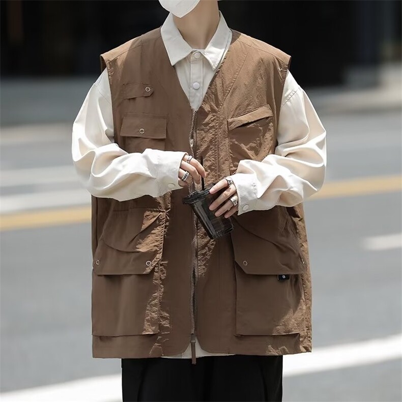 日系宽松工装马甲多口袋户外机能男女生阿美咔叽露营战术背心,男装背心/马甲,星座716-2