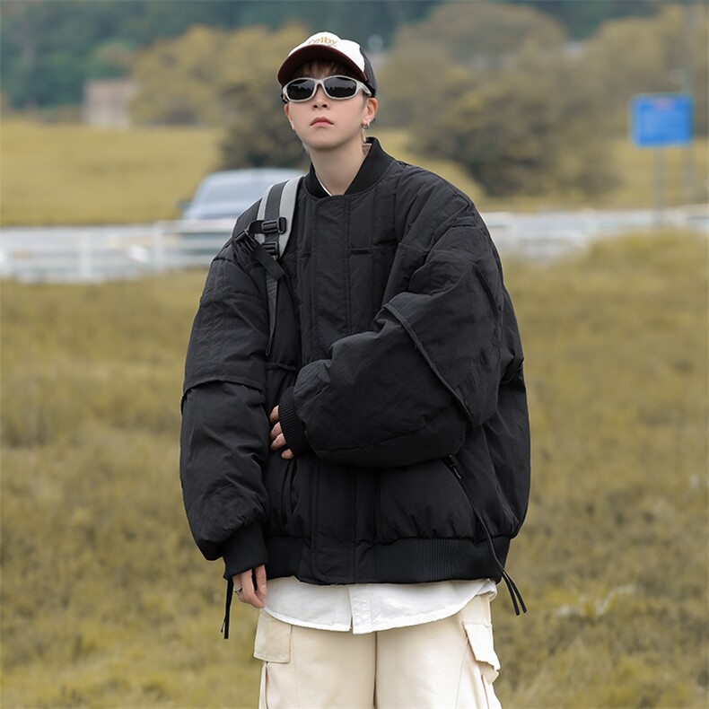 F05-P92冬季潮牌纯色拼接羽绒服男街头宽松加厚棒球服保暖外套，男装羽绒服，星座512-6