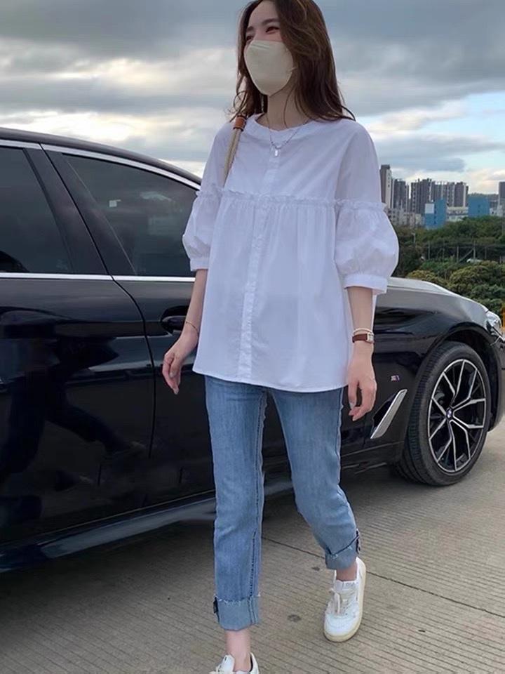 夏季新款日系木耳花边拼接小衫,女装其它,L·H·X
