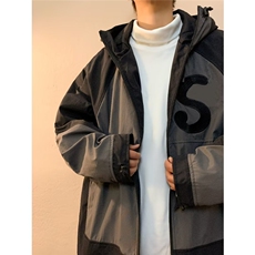 美式机能连帽冲锋衣男冬季日系复古拼接撞色潮牌刺绣夹克W6672P60，男装夹克，星座1116-2