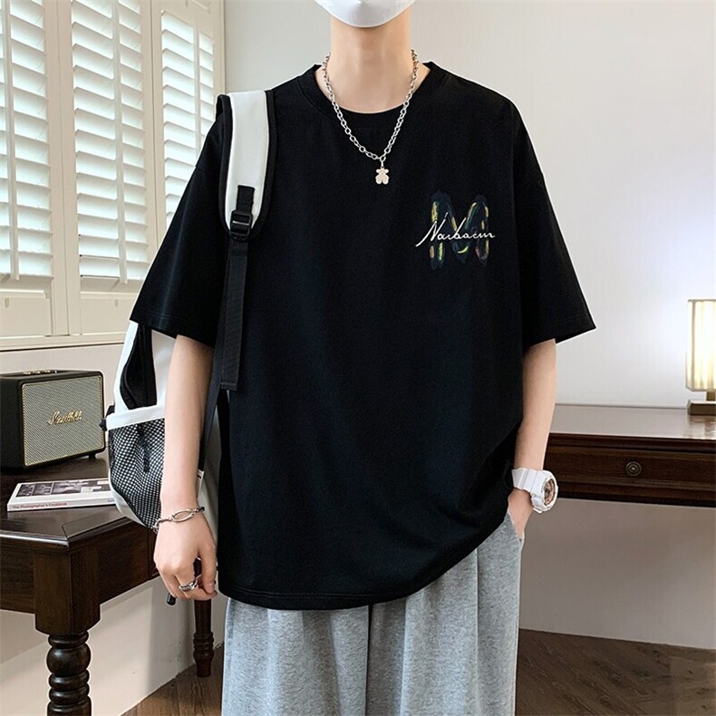 84161-P38美式短袖t恤男生夏季圆领百搭休闲潮牌宽松港风,男装T恤,电商D310B