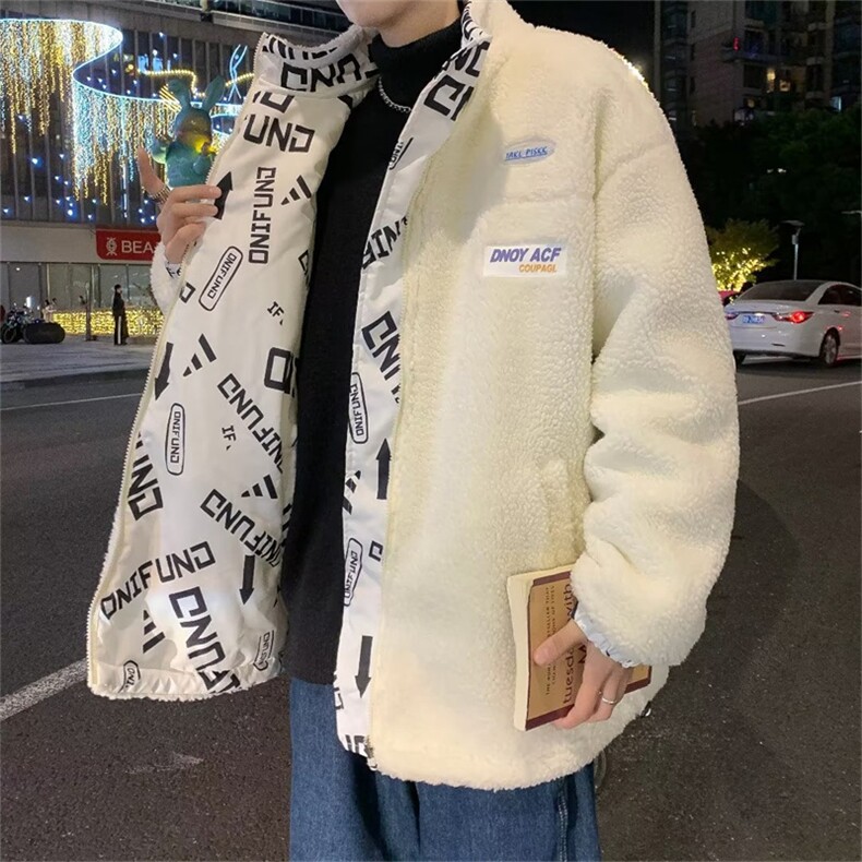2023秋冬季新款两面穿羊羔毛外套男设计感oversize棉服 W6627-P85图片