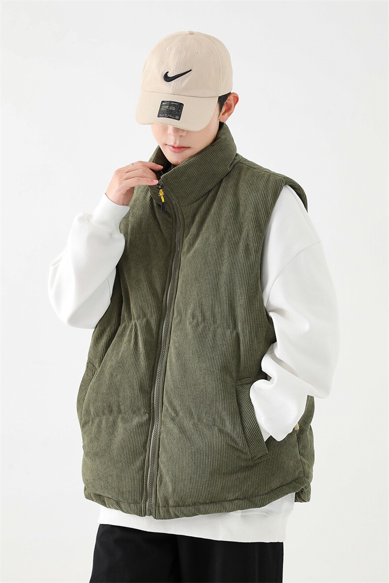 冬季灯芯绒棉马甲男复古加厚立领棉服情侣外套配挎包8516-P70,男装棉衣,电商B306
