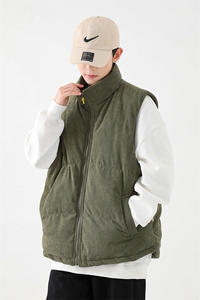 冬季灯芯绒棉马甲男复古加厚立领棉服情侣外套配挎包8516-P70图片