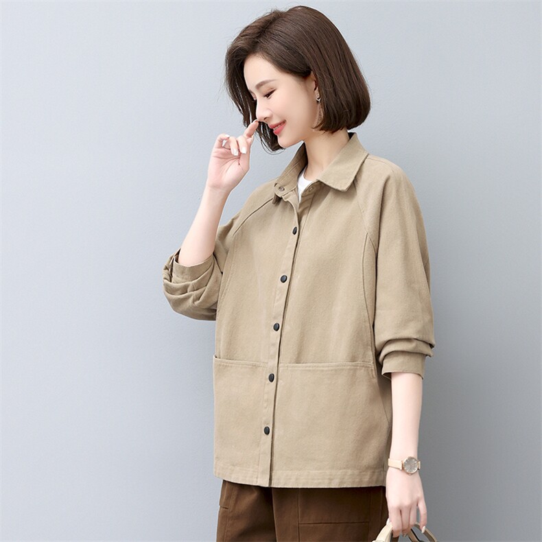 春季短外套女2026年新款韩版宽松纯色休闲长袖春秋棉质妈妈服薄款,女装短外套,悦见她