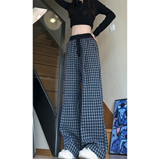 美式撞色格子纽扣门襟休闲裤男女宽松设计感小众裤子BK0666-P48，男装休闲裤，星座1008