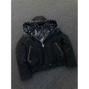 网图重磅水池皮刺绣座山雕秋冬加厚吧奥暖毛领棉服