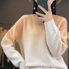 2025年秋季新款百搭女士撞色圆领长袖羊毛衫，女装羊毛衫，春贝羊绒