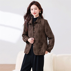 妈妈装菱格夹棉外套女2025秋季新款时尚轻薄气质休闲翻领短款上衣，女装短外套，浙宝281