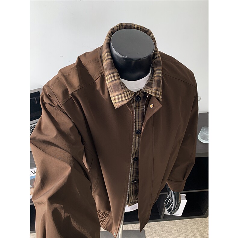 2026春季新款痞帅高街拼接假两件翻领格子夹克外套J6502特P48控98，男装夹克，电商A001