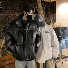 情侣装24冬装宽松绣花PU皮棉衣男女冬季棉服面包服外套S367-P128，男装棉衣，电商A233-1