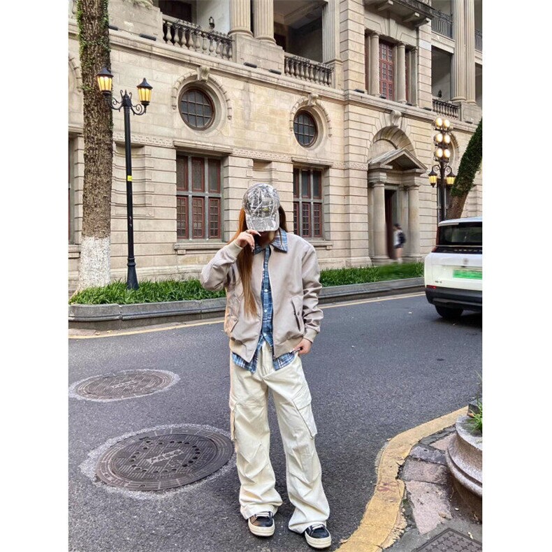 红黑格子假两件工装外套中性风男女装春秋薄款夹克宽松韩版盐系,男装夹克,星座506A