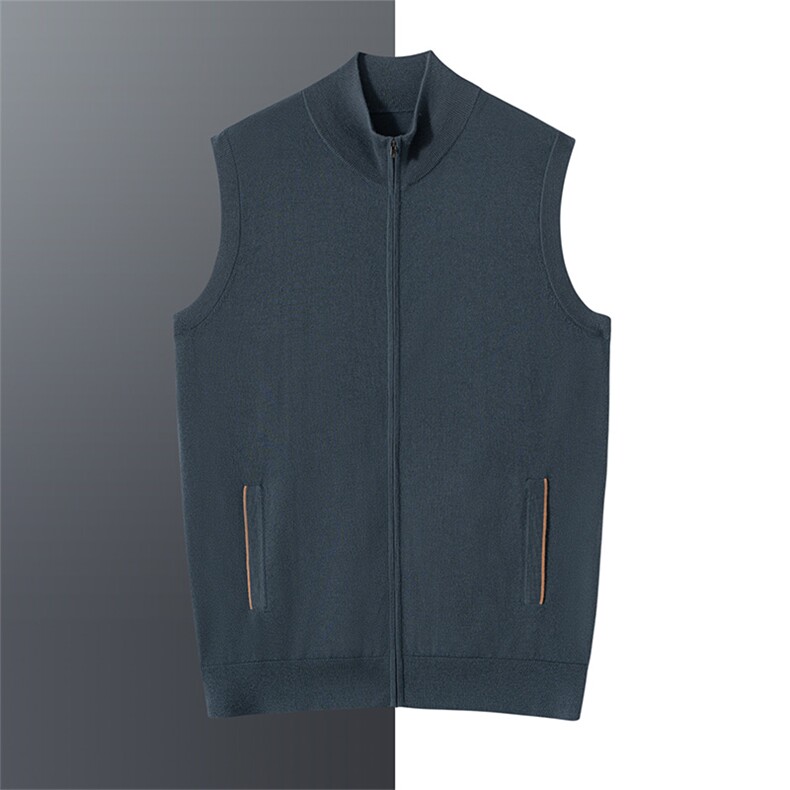 2024秋冬新款精纺山羊绒男士立领拉链带兜羊绒背心马甲，男装羊绒背心，曼云男装羊绒