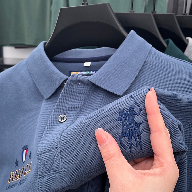纯棉T恤男长袖中年商务翻领爸爸装polo衫男士休闲大码春季上衣服图片
