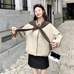 卡其色简约风立领短款外套女2025时尚披肩小个子洋气百搭夹克上衣图片