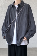 8XL-M灯芯绒衬衫特大码复古秋冬翻领长袖上衣纯色外套CS9001/P58，男装衬衫，电商B238