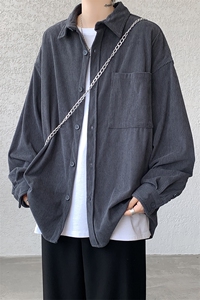 8XL-M灯芯绒衬衫特大码复古秋冬翻领长袖上衣纯色外套CS9001/P58图片