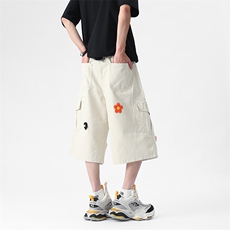Q7637-夏季绣花工装褶位洗褪色100棉高质量休闲7分裤(P65X89)9，男装休闲裤，电商C315