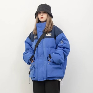 工装棉服男女款宽松百搭立领拼接面包服冬装新款情侣棉衣图片
