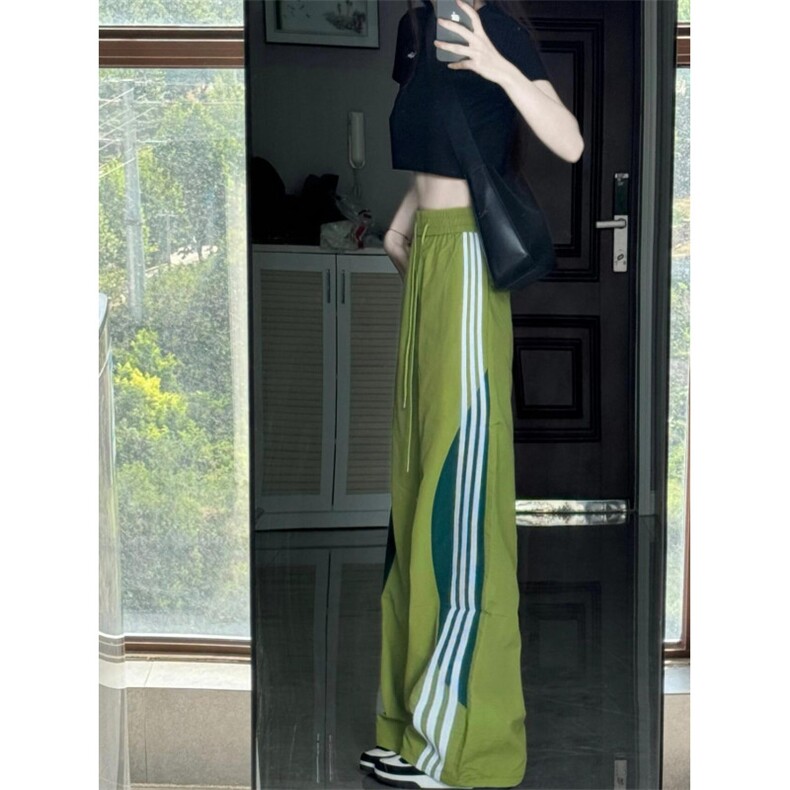 【网图有货】牛油果绿三条杠速干运动裤条纹裤子直筒SGK01LL-P48,女装休闲裤,星座1007（原301D）