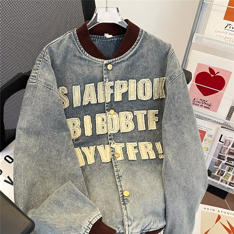 春秋季美式复古学院风重工水洗字母贴布棒球服男女夹克N3355/P71,男装夹克,星座506B