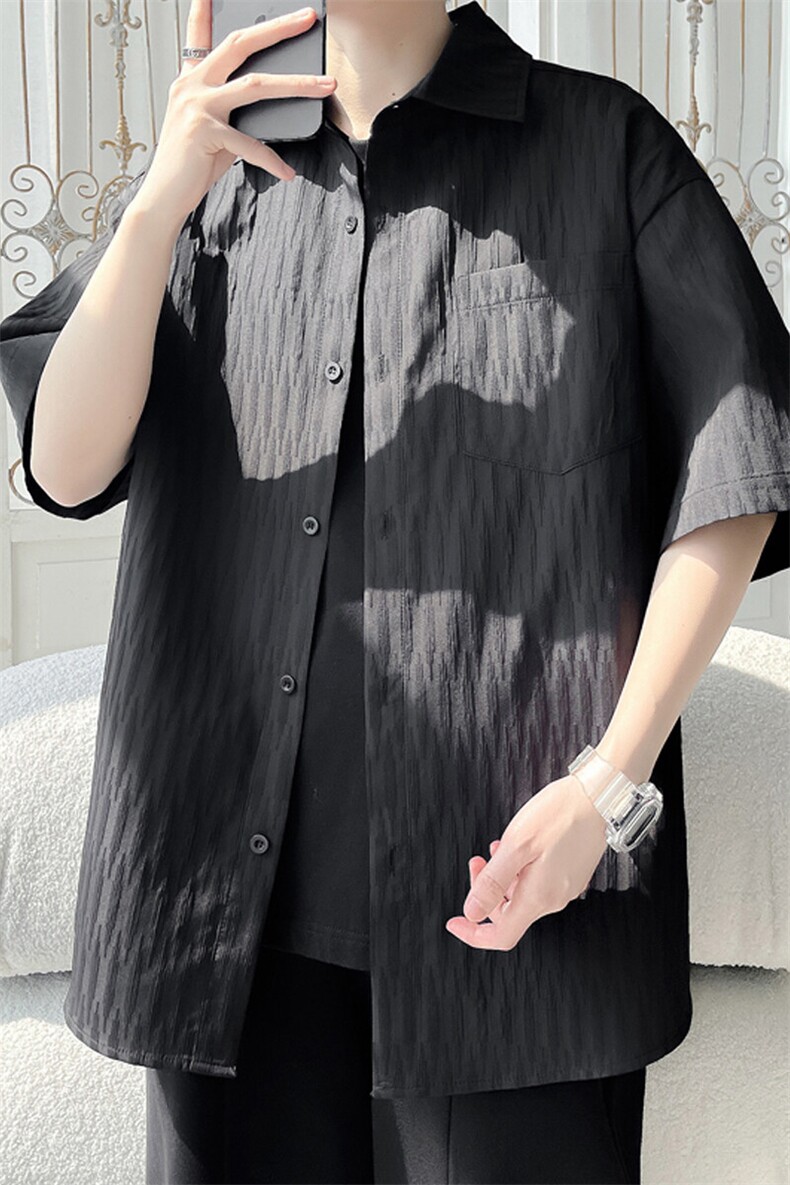2025夏季新款旋律风车大码简约纯色短袖衬衫M-5XHC25303-特P25,男装衬衫,电商A022