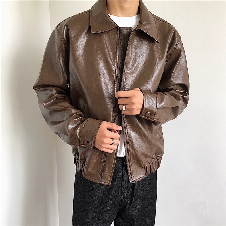 W10327-P70 网图现货 高街风设计感Pu皮衣复古风机车服皮夹克外套图片