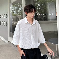 潮码大码翻领压皱纯色衬衫A071-C63-P38，男装衬衫，电商A071