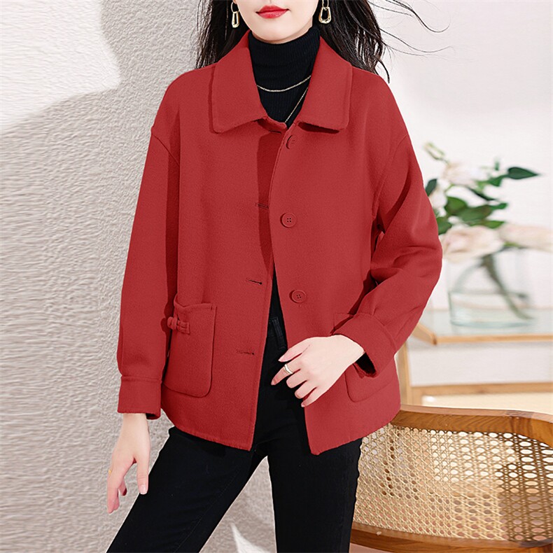 外套2023秋装新款单排扣长袖短款双面呢大衣女,女装双面呢大衣,天丝秀