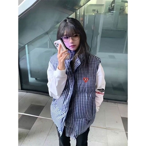 1506-1/MJ11101/P53美式无袖格子坎肩棉衣马甲女图片
