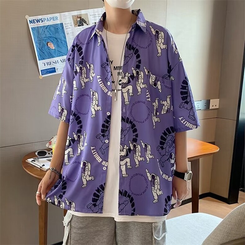 涂鸦衬衫设计感小众短袖衬衣夏季韩版男装宽松外穿上衣原宿风半袖,男装衬衫,星座410-7