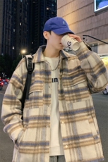 现货港风毛呢夹克男宽松格子呢子大衣外套DSA157B-J236-特P90，男装夹克，电商A157B