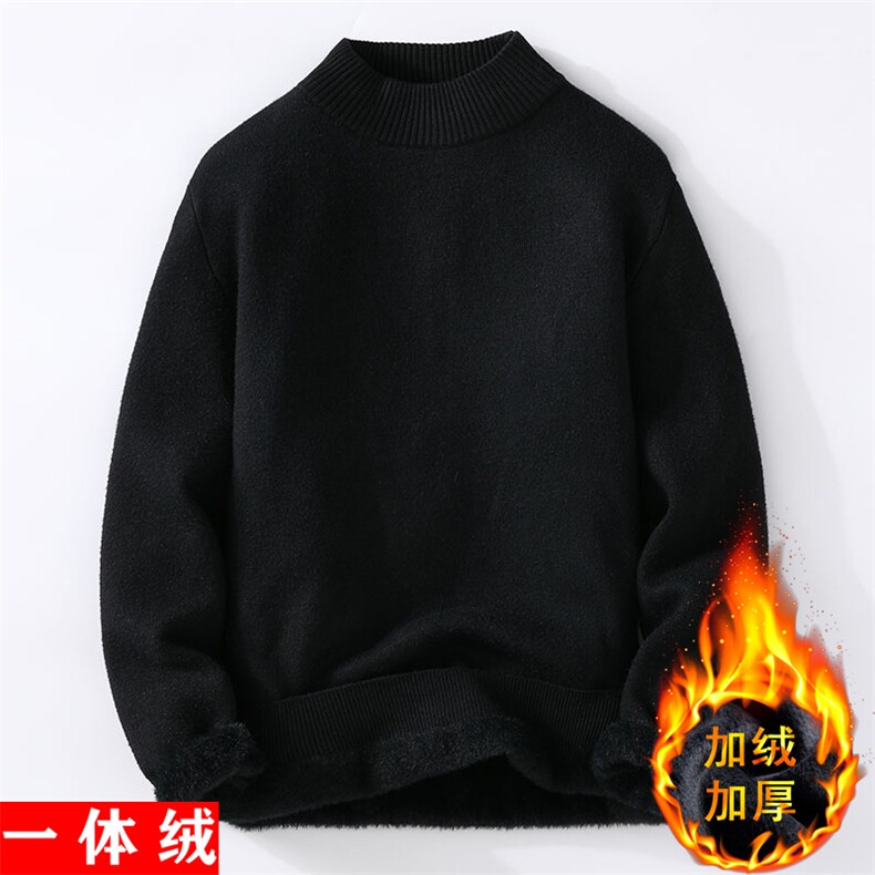 1018-1-M826-P39新款秋冬季一体绒韩版半高领针织毛衣男士 加绒图片