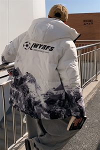 现货雪山款连帽时尚宽松轻薄白鸭绒扎染外套羽绒服R8833P100图片