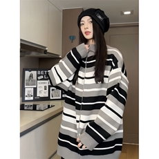 美式复古彩虹撞色针织衫青春情侣潮牌宽松外套毛衣XZ301AM01P78，男装针织衫/毛衣，星座301A